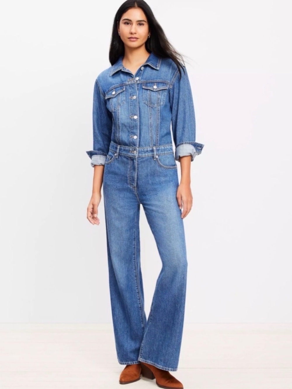 LOFT Wide-Leg Denim Jumpsuit